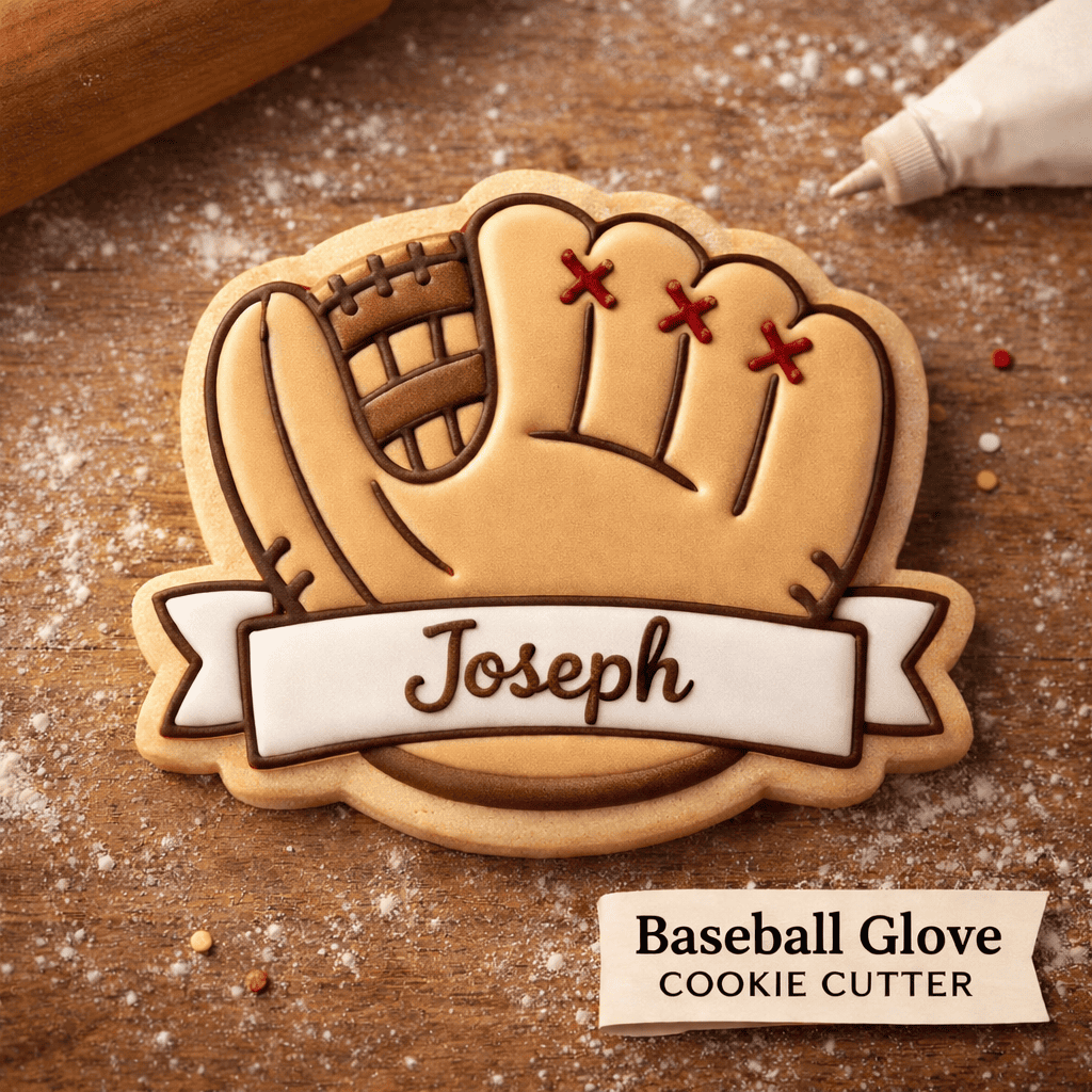 Baseball Glove with Name Banner Cookie Cutter