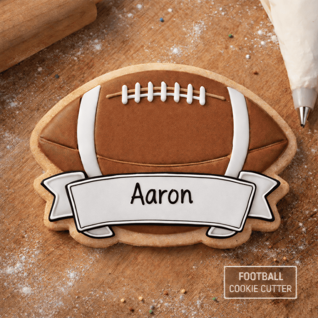 Football with Name Banner Cookie Cutter