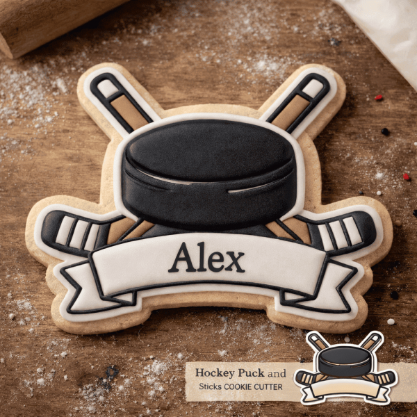 Hockey Puck with Name Banner Cookie Cutter