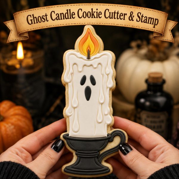 Ghost Candle Cookie Cutter And Stamp, Spooky Halloween Baking Tool - Haunted Treat Imprint, Party Favor