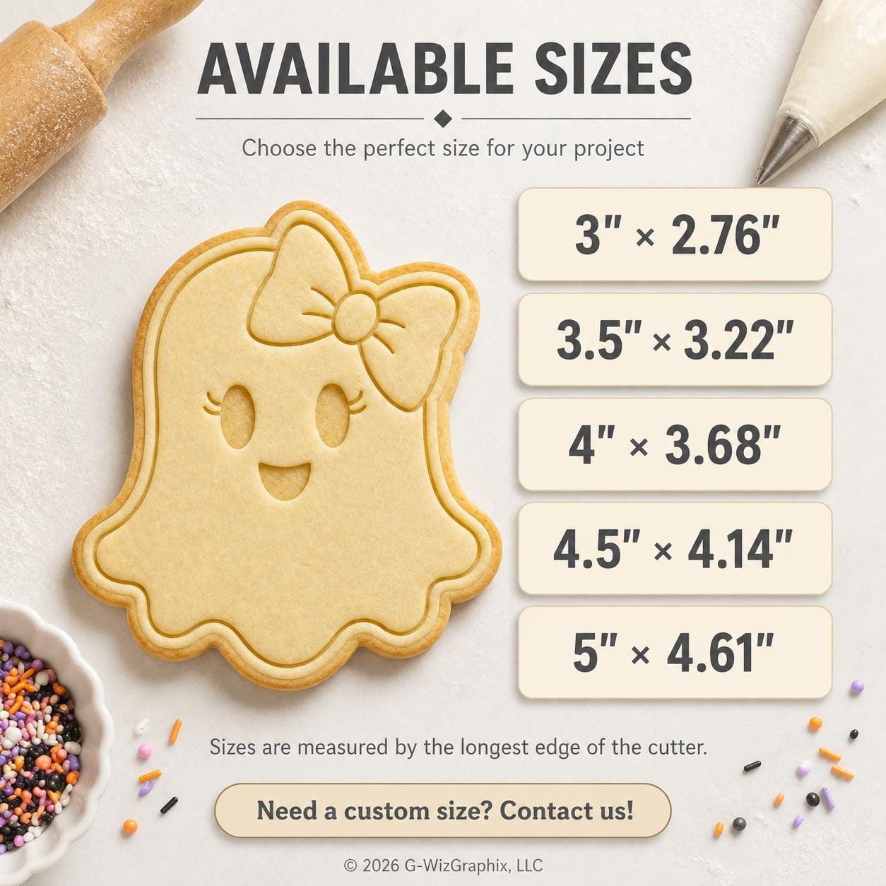 Ghost with Bow Cookie Cutter & Stamp | Halloween Baking Tool - Image 4