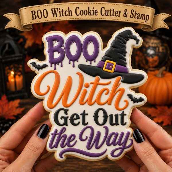Boo Witch Get Out the Way Cookie Cutter & Stamp | Funny Halloween Witch Cookie Cutter | Spooky Season Baking