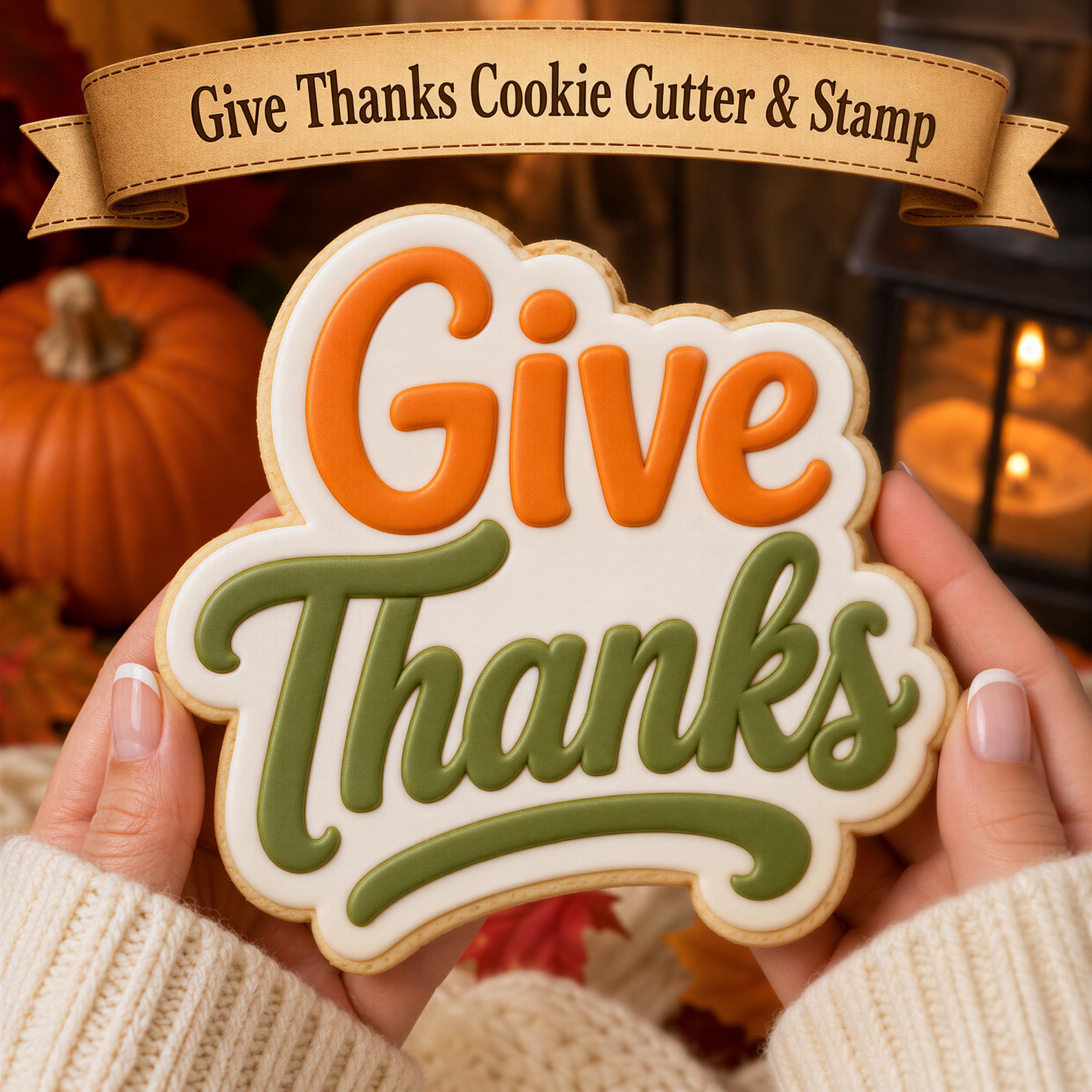 Give Thanks Cookie Cutter & Stamp | Thanksgiving Cookie Cutter | Fall Baking Tool | Holiday Cookies