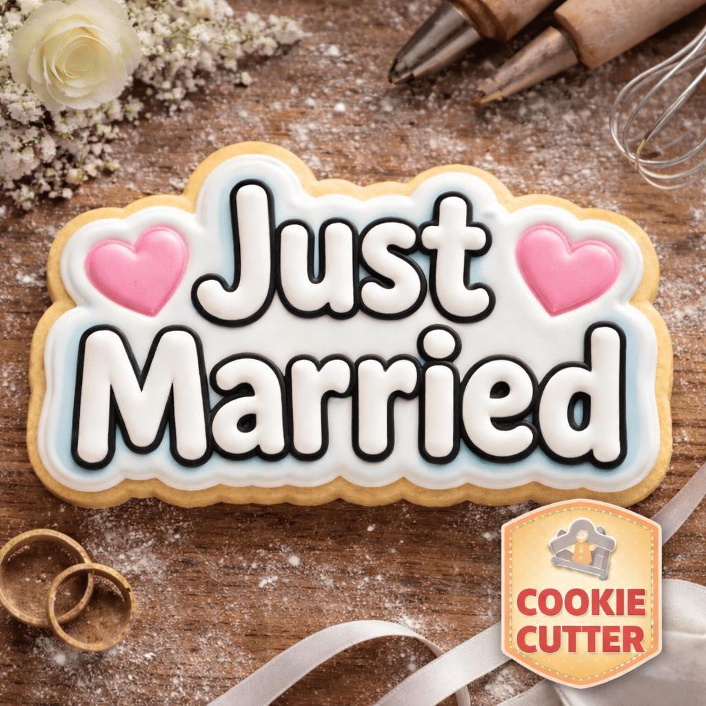 Just Married Cookie Cutter – Wedding Cookie Cutter – Bridal Shower Cookies – Engagement Party – Wedding Favor – Fondant Cutter – 3D Printed - Image 2