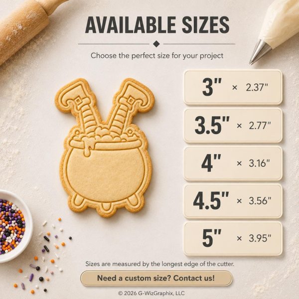 Witch's Cauldron Cookie Cutter & Stamp – Halloween Sugar Cookie Cutter – Witch Legs Cookie Cutter – Spooky Baking - Image 4