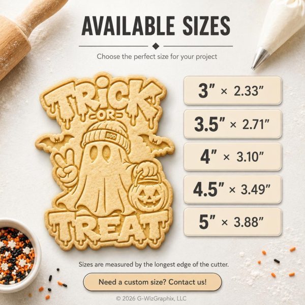 Trick or Treat Ghost Cookie Cutter & Stamp – Halloween Ghost, Pumpkin Bucket and Spooky Cookie Decorating Tool - Image 3