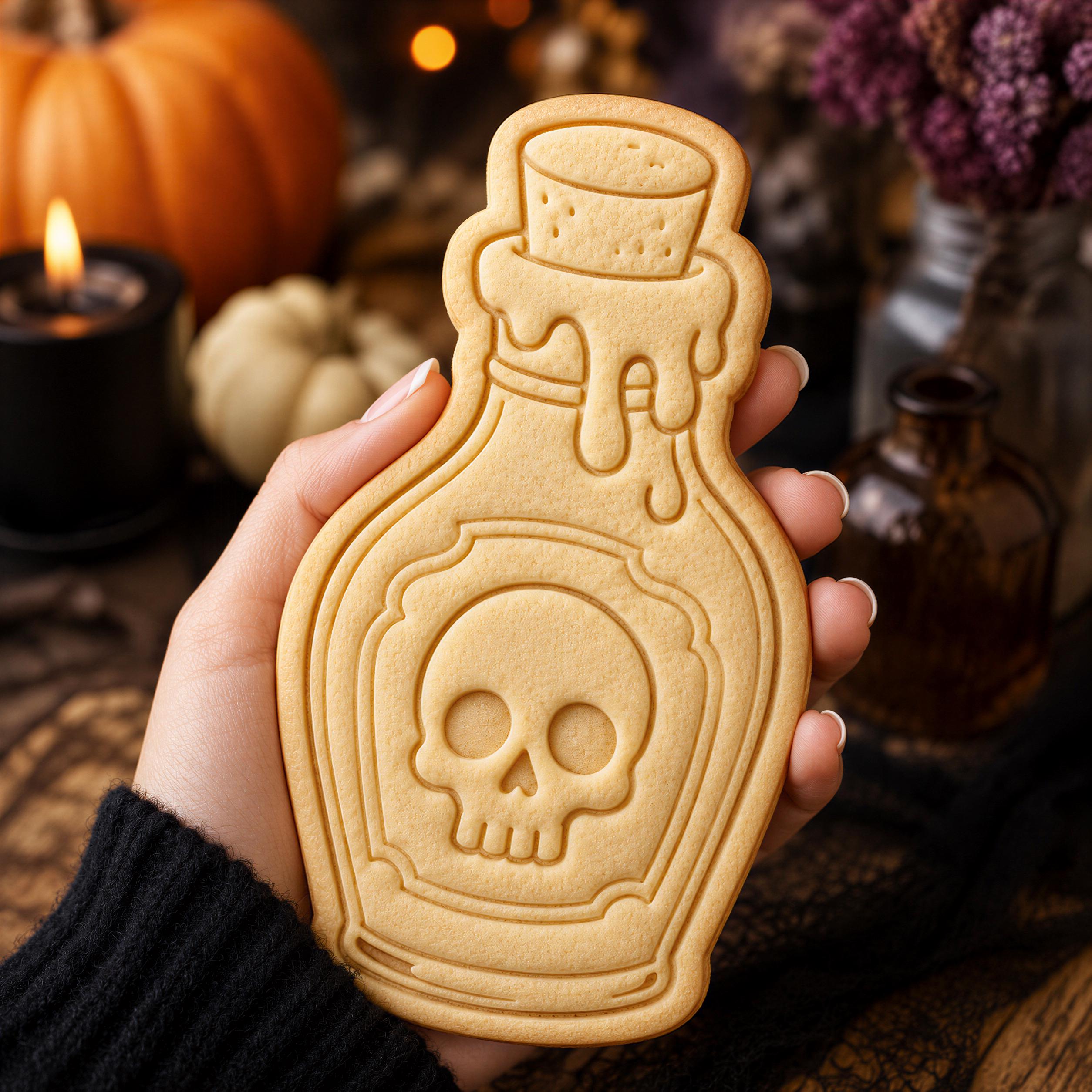 Halloween Potion Bottle Cookie Cutter, Skull Apothecary Design - With Matching Stamp, Witch Theme, Baking Decor - Image 2