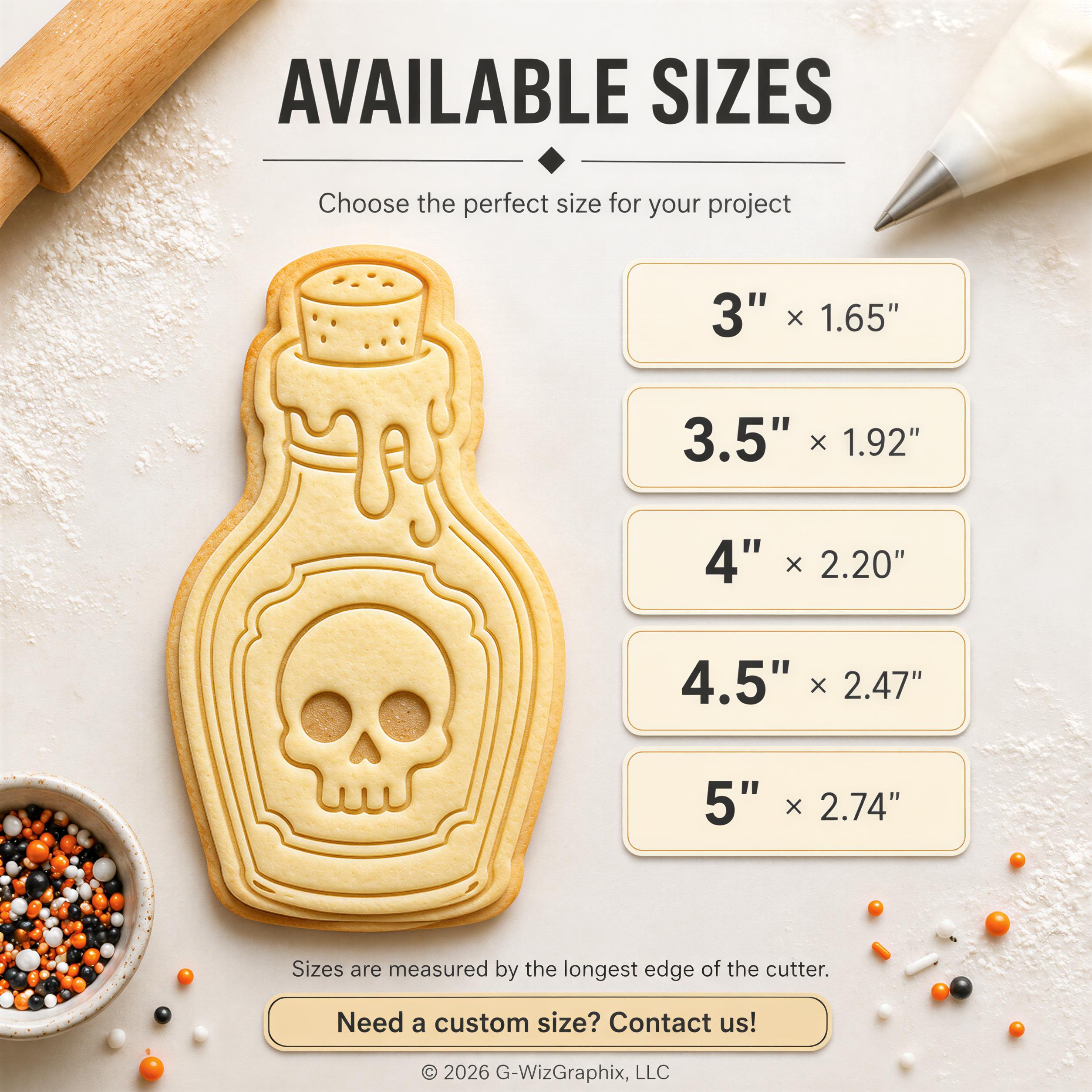 Halloween Potion Bottle Cookie Cutter, Skull Apothecary Design - With Matching Stamp, Witch Theme, Baking Decor - Image 3