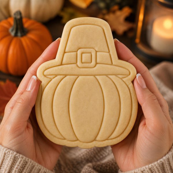 Alternative view of Pumpkin Pilgrim Hat Cookie Cutter & Stamp | Thanksgiving Baking | Fall Cookie Decorating