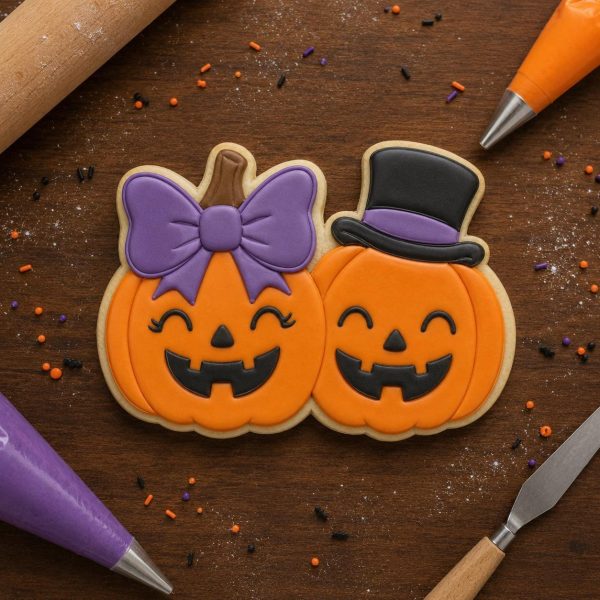 Alternative view of Cute Pumpkin Couple Cookie Cutter with Stamp | Halloween Cookie Cutter | Jack O Lantern Cookie Cutter | Fall Baking Gift
