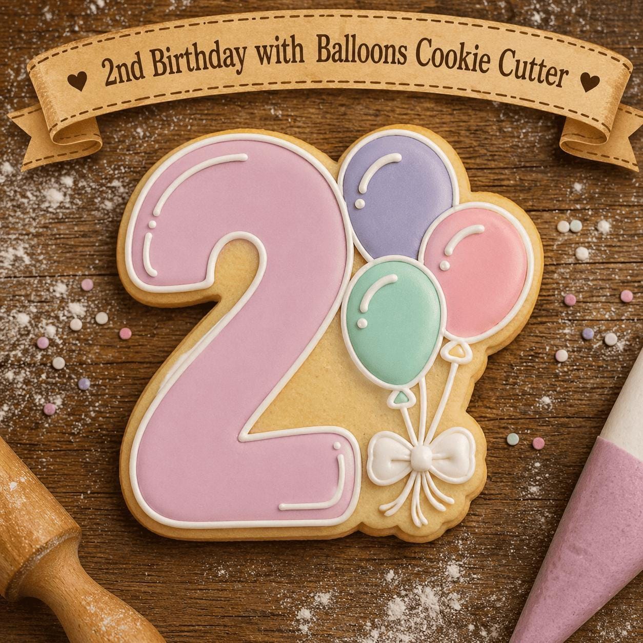 Number 2 Cookie Cutter with Balloons – Birthday Cookie Cutter – 2nd Birthday Party – Number Cookie Cutter – Balloon Cookie Cutter