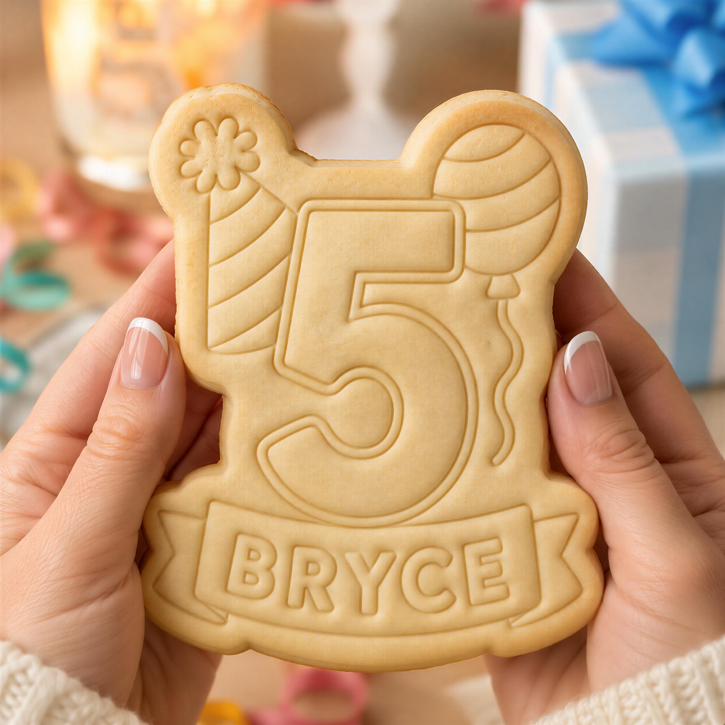 Personalized 5th Birthday Cookie Cutter - Name Stamp - Number 5 Design, Kids Party Baking, Keepsake - Image 3