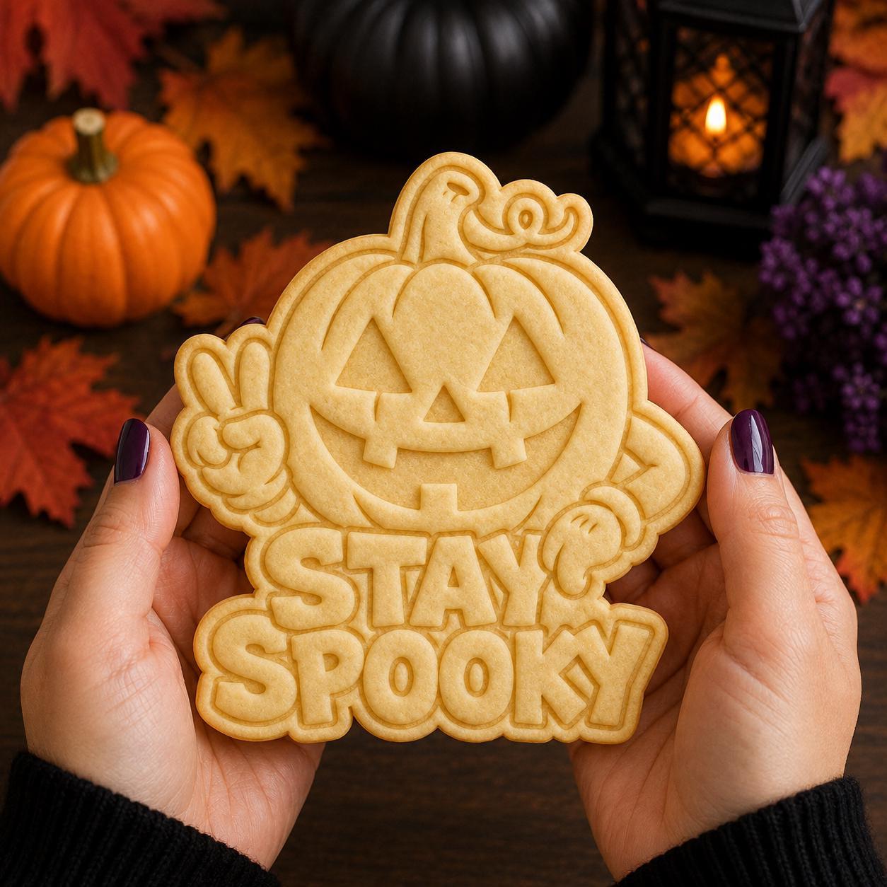 Stay Spooky Pumpkin Cookie Cutter & Stamp, Halloween Jack O Lantern Cookie Cutter, Spooky Season Baking Tool - Image 2