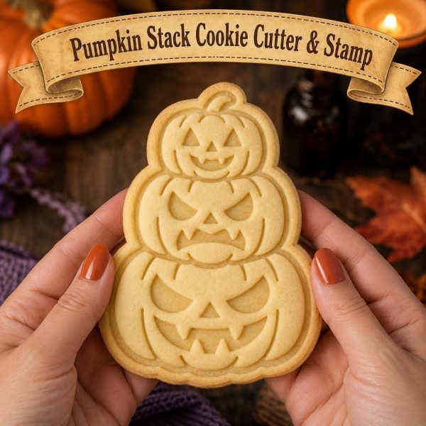 Spooky Pumpkin Stack Cookie Cutter & Stamp | Halloween Baking Tool (3D Printed)
