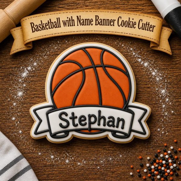 Basketball Cookie Cutter with Banner – Sports Cookie Cutter | 3D Printed