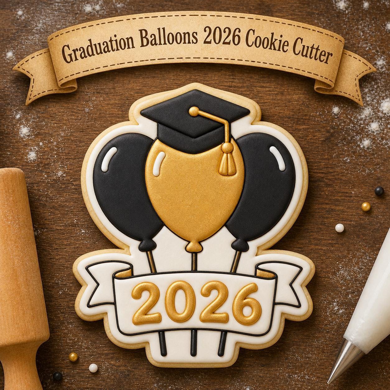 Graduation Balloons 2026 Cookie Cutter, Class of 2026, Grad Party Cookies, Graduation Baking Tool, Fondant Cutter
