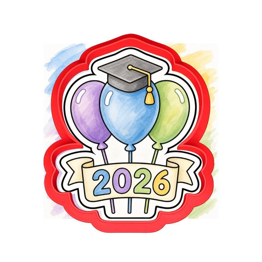 Graduation Balloons 2026 Cookie Cutter, Class of 2026, Grad Party Cookies, Graduation Baking Tool, Fondant Cutter - Image 2