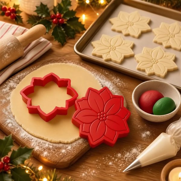 Poinsettia Cookie Cutter & Stamp | Christmas Flower Baking Tool | Holiday Treat Decorating | Floral Fondant Embosser - Image 4