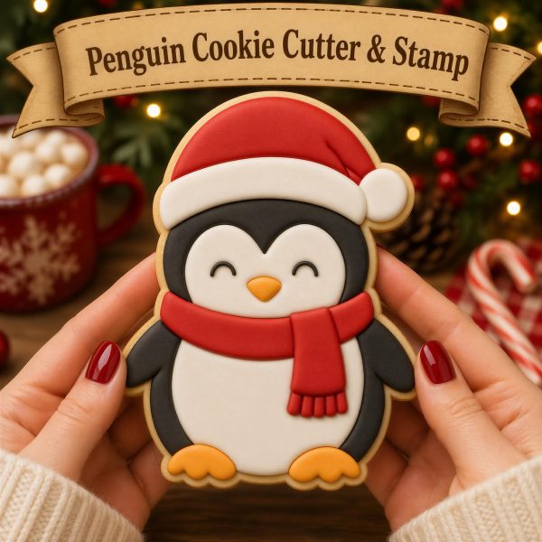 Christmas Penguin Cookie Cutter | Cute Holiday Baking Tool - Winter Stamp, Festive Gift Idea