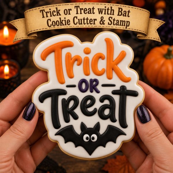 Trick Or Treat Bat Cookie Cutter | Halloween Stamp | Spooky Molds | Baking Tool Parties