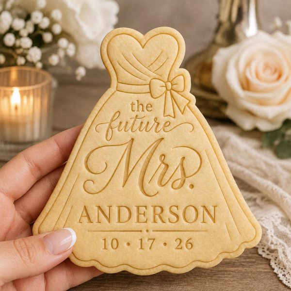 Alternative view of Personalized Future Mrs Wedding Dress Cookie Cutter & Stamp, Custom Bridal Shower Cookie Cutter, Bride to Be Cookie Stamp, Wedding Dress