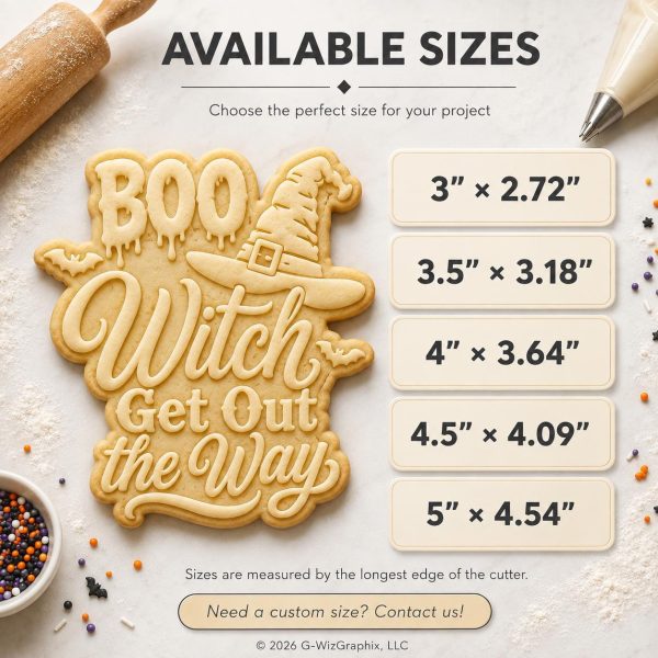 Boo Witch Get Out the Way Cookie Cutter & Stamp | Funny Halloween Witch Cookie Cutter | Spooky Season Baking - Image 3