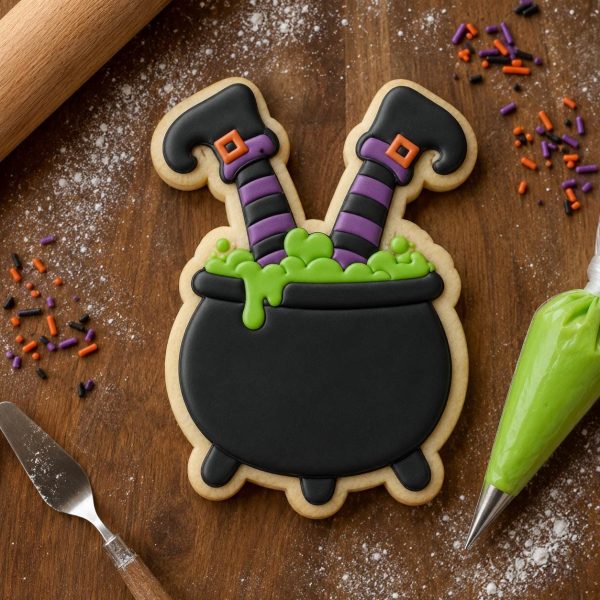 Alternative view of Witch's Cauldron Cookie Cutter & Stamp – Halloween Sugar Cookie Cutter – Witch Legs Cookie Cutter – Spooky Baking