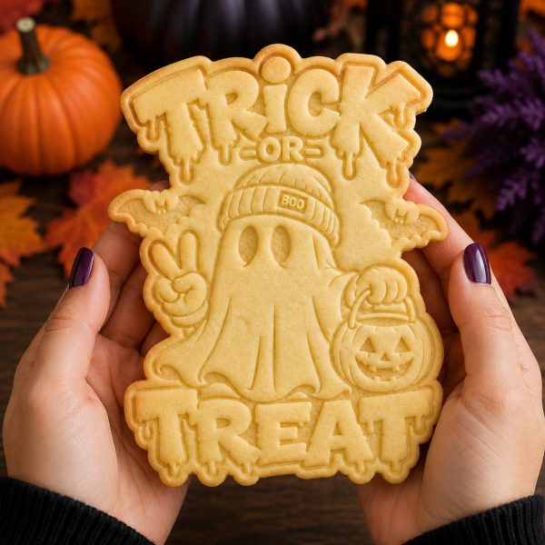 Alternative view of Trick or Treat Ghost Cookie Cutter & Stamp – Halloween Ghost, Pumpkin Bucket and Spooky Cookie Decorating Tool