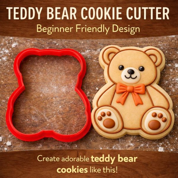 Teddy Bear Cookie Cutter – Baby Shower, Birthday Cookies, 3D Printed