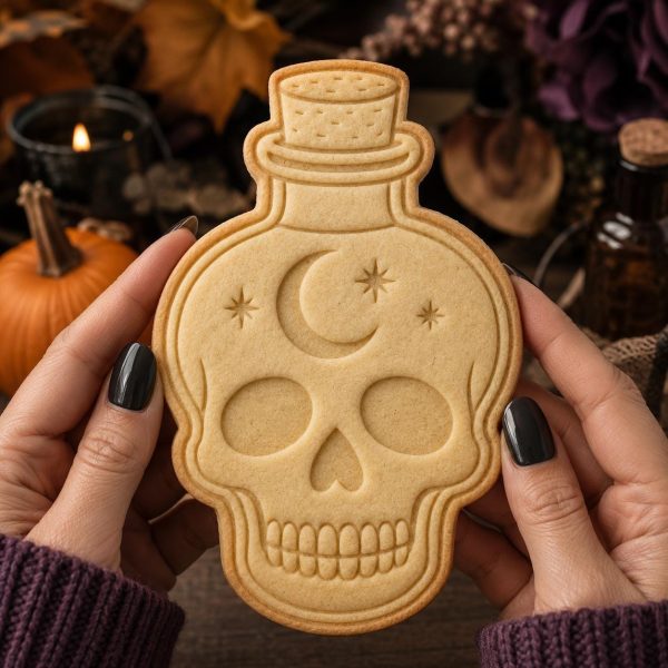 Alternative view of Skull Potion Bottle Cookie Cutter & Stamp, Celestial Skull Cookie Cutter, Moon and Stars Halloween Baking Tool