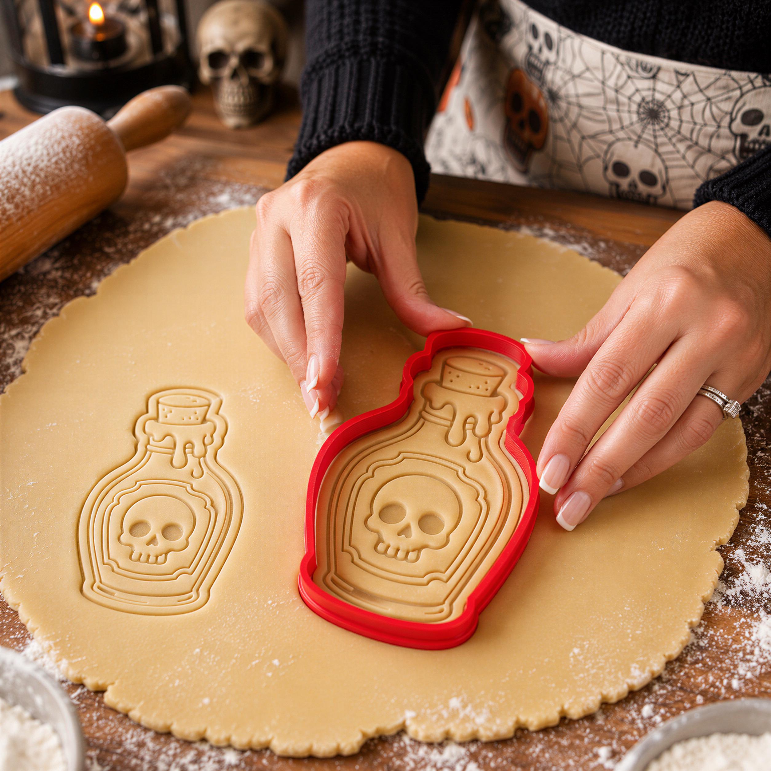 Halloween Potion Bottle Cookie Cutter, Skull Apothecary Design - With Matching Stamp, Witch Theme, Baking Decor - Image 4