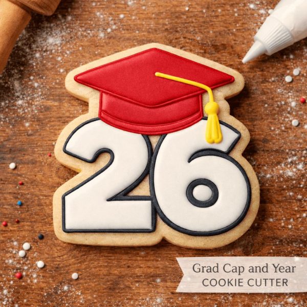 Alternative view of Graduation Cap Cookie Cutter with Year | Graduation Cookies, Fondant Cutter, Baking Tool, Custom Class of 2026 Cookies – 3D Printed