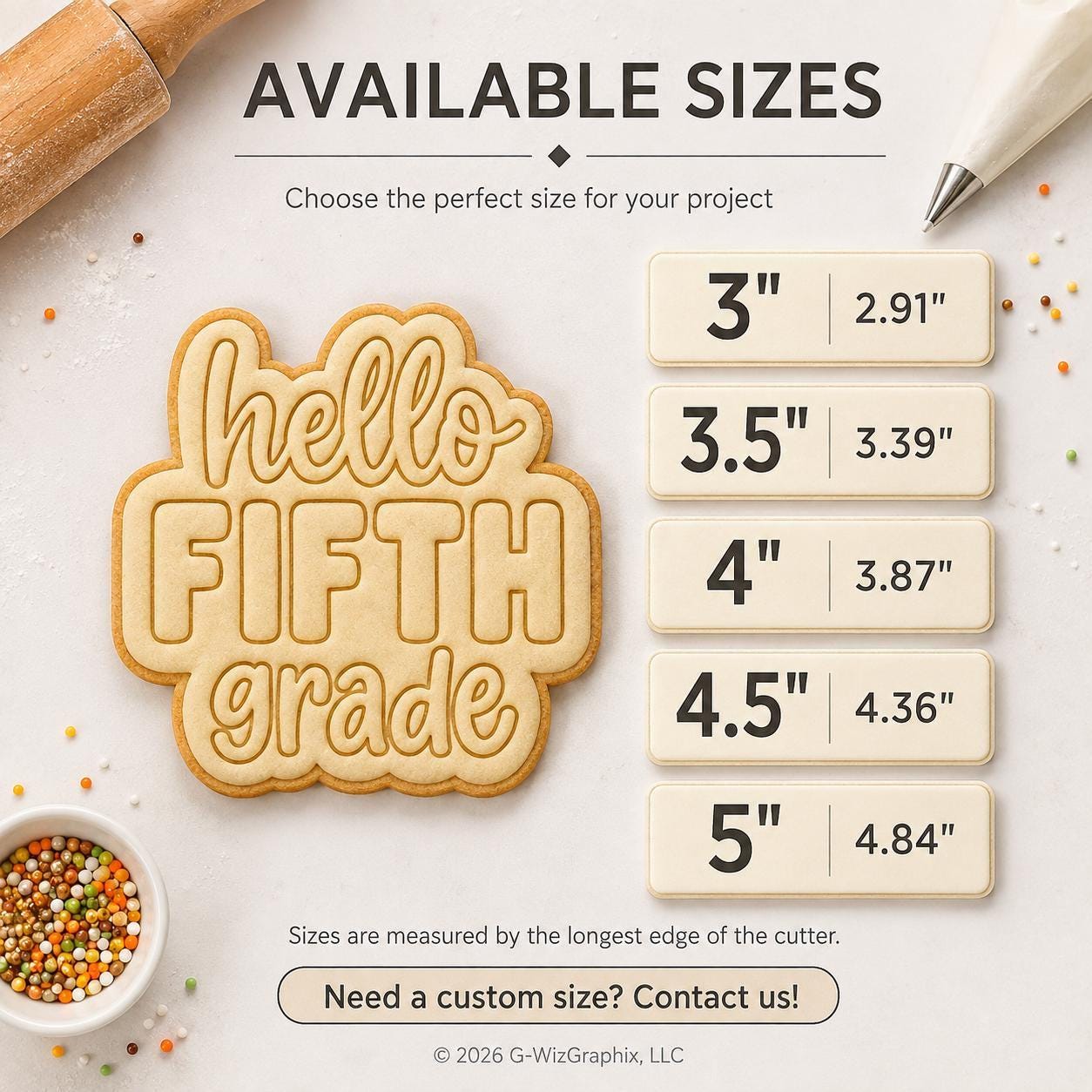 Hello Fifth Grade Cookie Cutter & Stamp | Back to School Cookie Cutter | Teacher Gift | First Day Cookies - Image 4