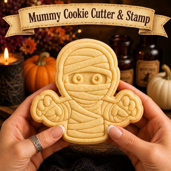 Halloween Mummy Cookie Cutter & Stamp | Spooky Sugar Cookie Party Tool