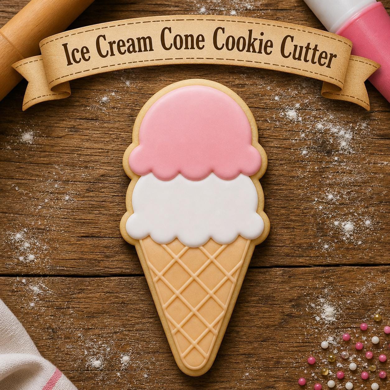 Ice Cream Cone Cookie Cutter, 3D Printed