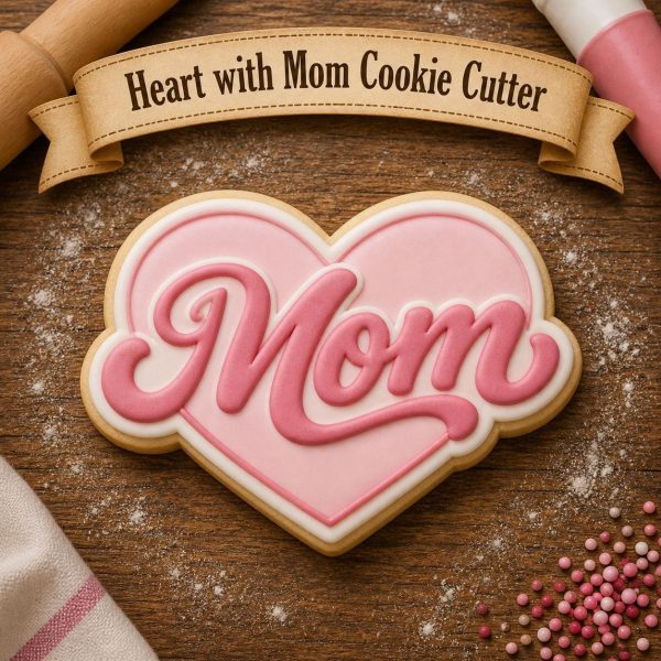 Mom Heart Cookie Cutter, Script Font, Mother's Day Baking Tool
