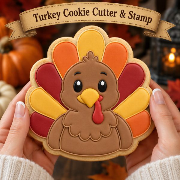 Turkey Cookie Cutter & Stamp | Thanksgiving Baking Tool | Fall Sugar Cookies