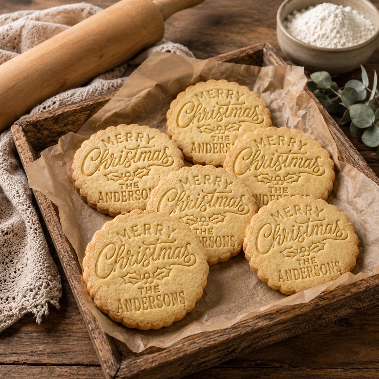 Personalized Merry Christmas Cookie Cutter Stamp, Custom Family Name Holiday Baking - Image 2