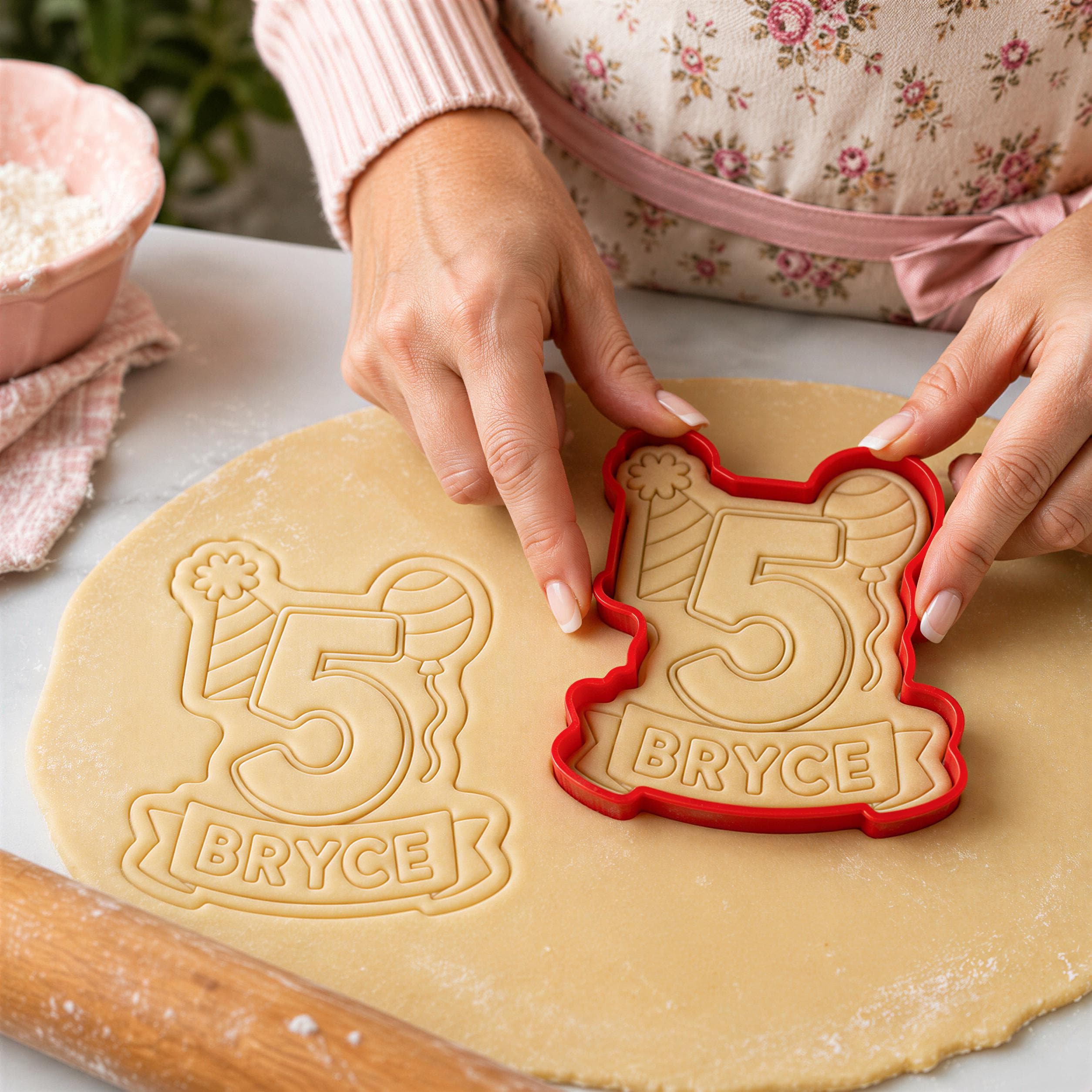 Personalized 5th Birthday Cookie Cutter - Name Stamp - Number 5 Design, Kids Party Baking, Keepsake - Image 4