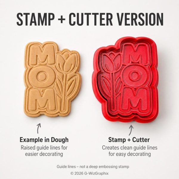 Alternative view of Mom Tulip Cookie Cutter, Stamp + Cutter Option, Mothers Day Cookie Cutter, Fondant Stamp Cutter, Baking Gift for Mom