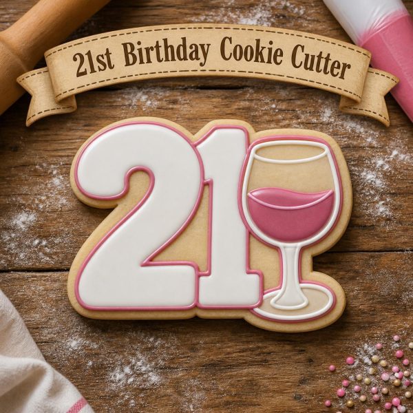 21st Birthday Cookie Cutter – “21 Years Old” with Wine Glass Design – 3D Printed