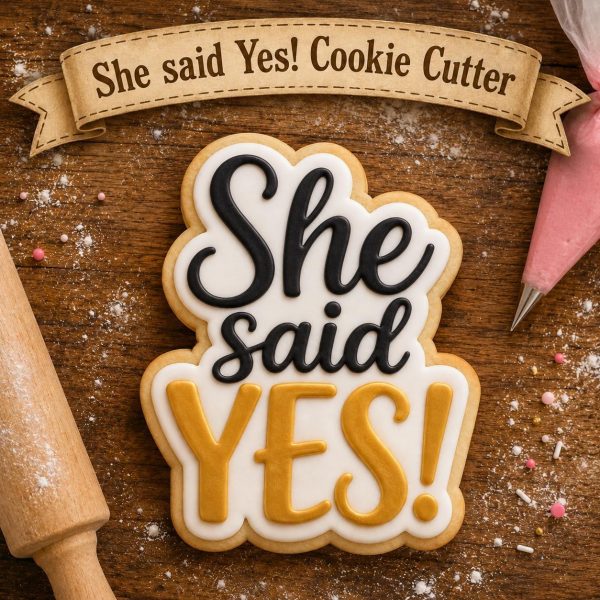 She Said Yes Cookie Cutter with Stamp | Engagement Cookie Cutter | Bridal Shower Cookies | Wedding Proposal | Bachelorette Party