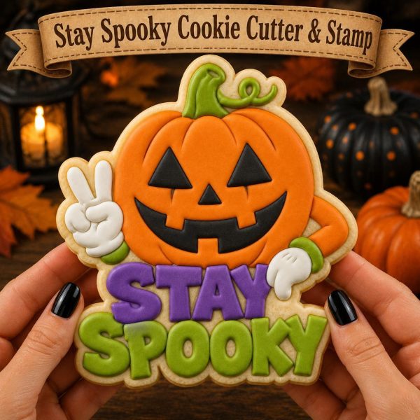 Stay Spooky Pumpkin Cookie Cutter & Stamp, Halloween Jack O Lantern Cookie Cutter, Spooky Season Baking Tool