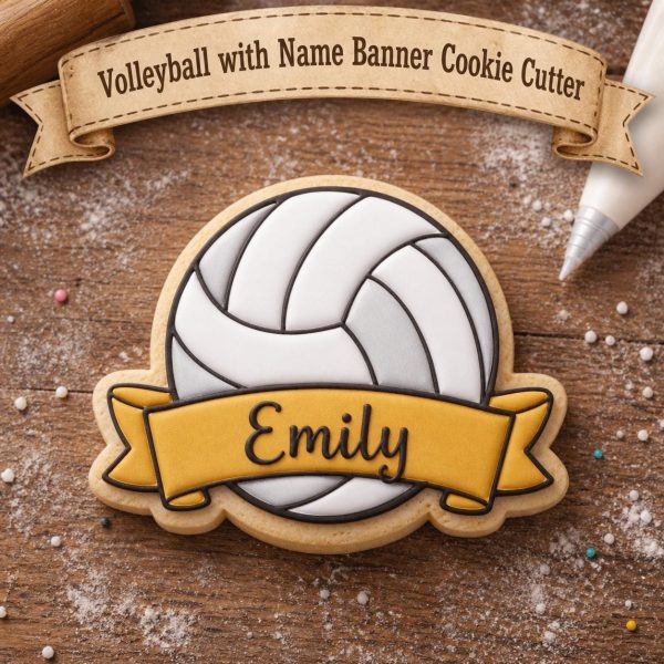 Volleyball with Banner Cookie Cutter – Sports Cookie Cutter – Custom Name Cookie - 3D Printed
