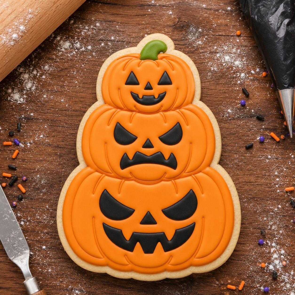 Spooky Pumpkin Stack Cookie Cutter & Stamp | Halloween Baking Tool (3D Printed) - Image 2
