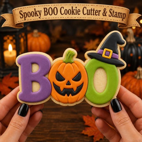 Spooky BOO Cookie Cutter and Stamp | Halloween Jack O' Lantern Witch Hat Cookie Tool