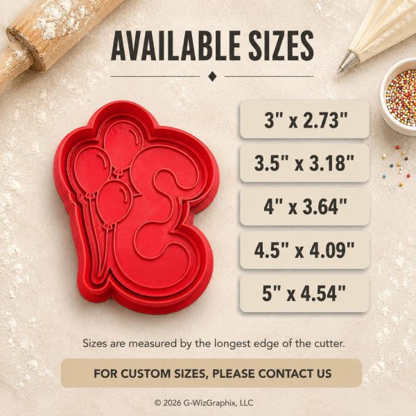 Alternative view of 3rd Birthday Cookie Cutter with Stamp | Number 3 Birthday Cookies | Third Birthday Cookie Cutter | Balloon Cookie Cutter | Party Cookies