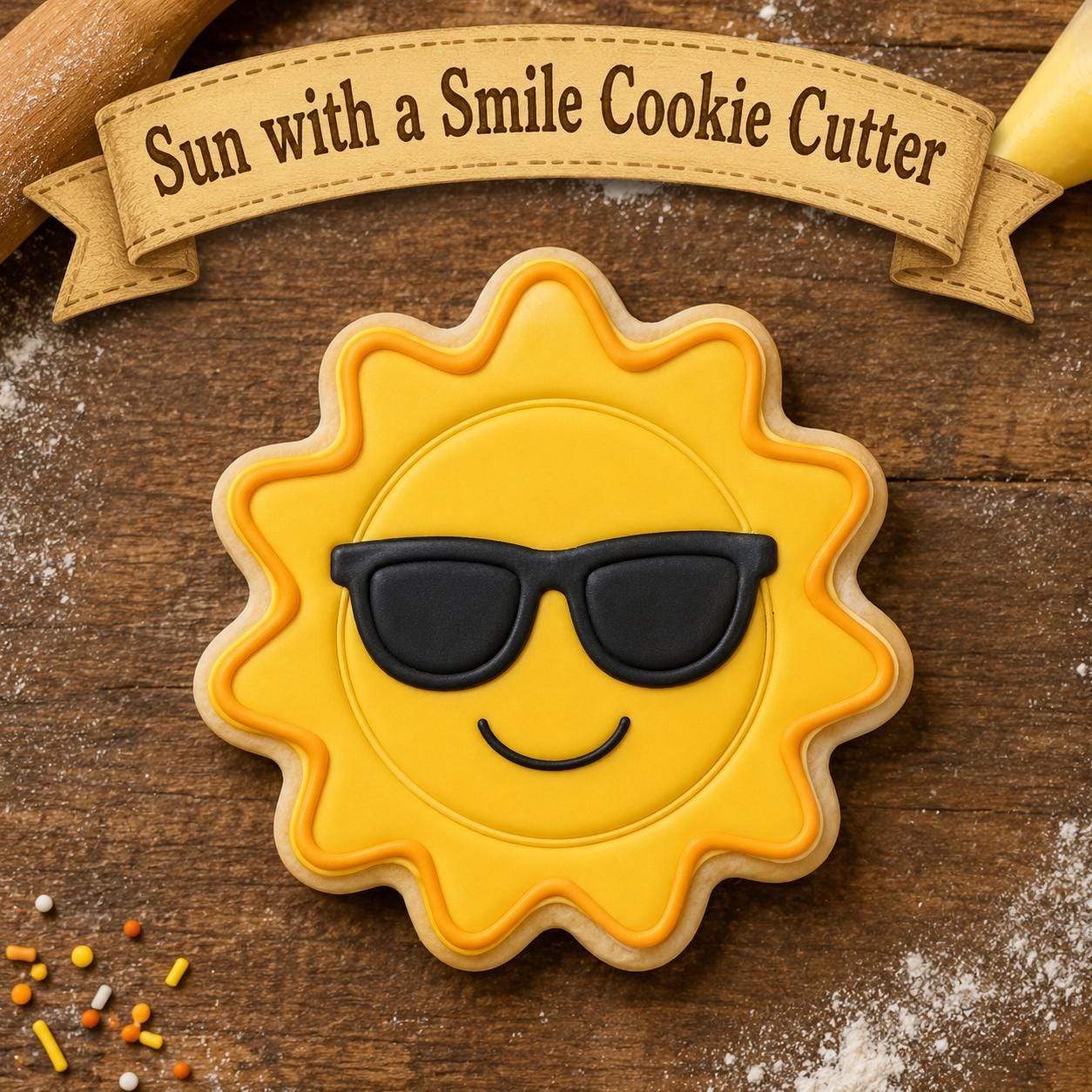 Sun Cookie Cutter & Stamp | Smiling Sunshine Cookie Cutter | Summer Cookie Decorator Tool