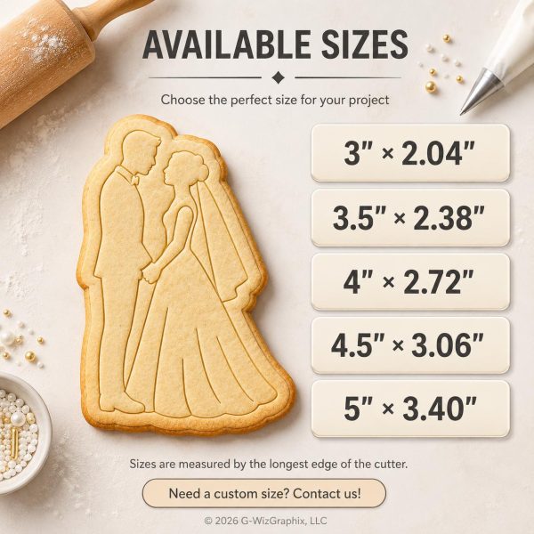 Bride and Groom Cookie Cutter & Stamp, Wedding Cookie Cutter, Bridal Shower Cookie Stamp, Wedding Favor Cookie Cutter, Engagement Cookies - Image 3