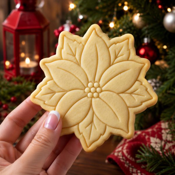 Alternative view of Poinsettia Cookie Cutter & Stamp | Christmas Flower Baking Tool | Holiday Treat Decorating | Floral Fondant Embosser